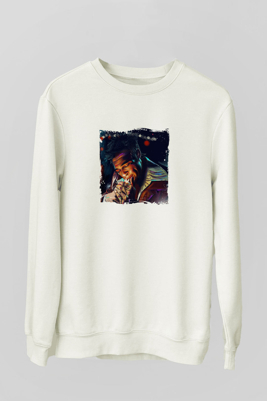 Brad Pitt Unisex Baskılı Beyaz Sweatshirt