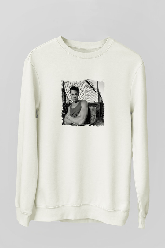 Brad Pitt Unisex Baskılı Beyaz Sweatshirt
