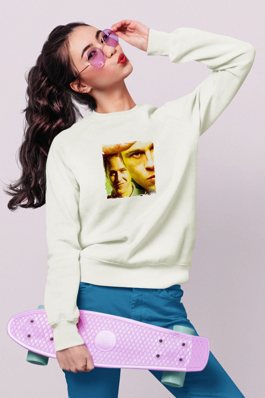 Brad Pitt Unisex Baskılı Beyaz Sweatshirt