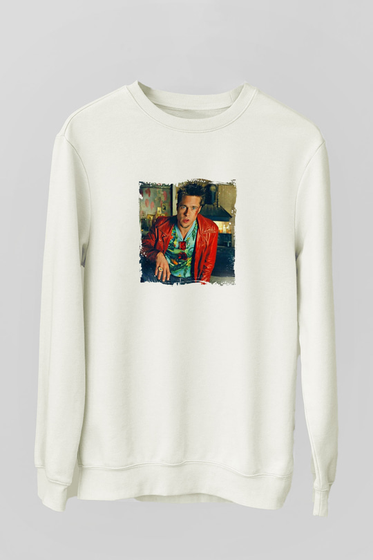 Brad Pitt Unisex Baskılı Beyaz Sweatshirt