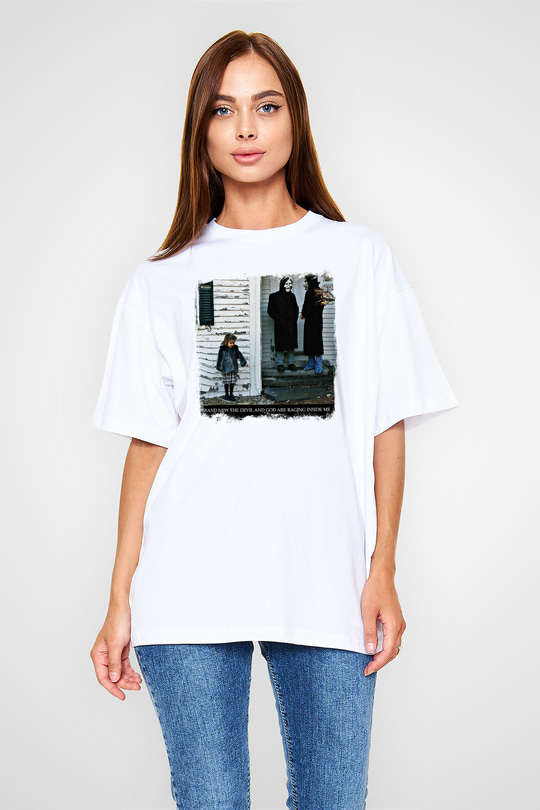 Brand New Baskılı Unisex Beyaz Oversize Tişört