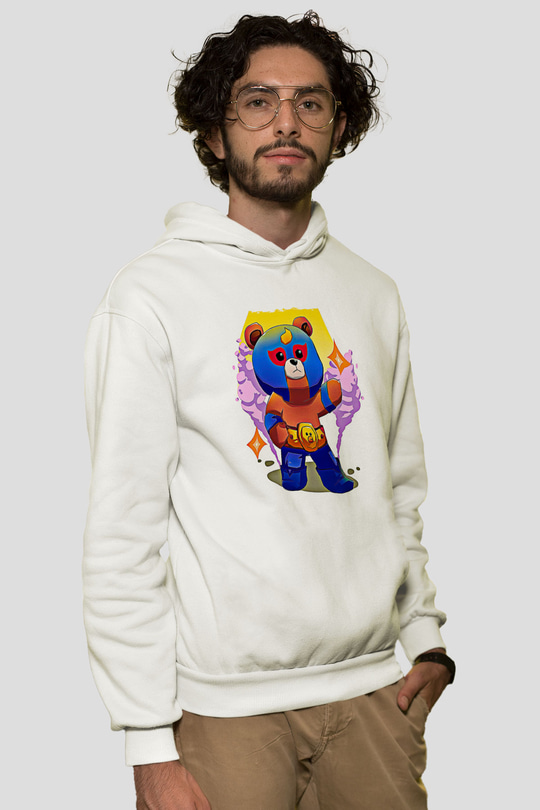 Brawl Stars Baskılı Beyaz Unisex Kapüşonlu Sweatshirt