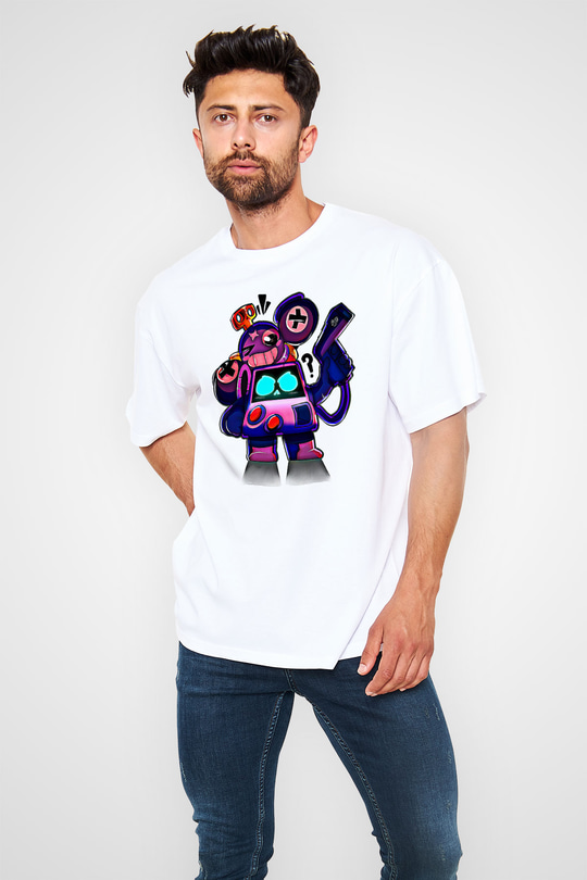 Brawl Stars Baskılı Beyaz Unisex Oversize Tişört - Tshirt