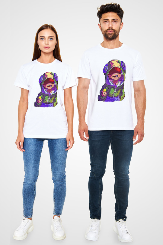Brawl Stars Baskılı Unisex Beyaz Tişört - Tshirt