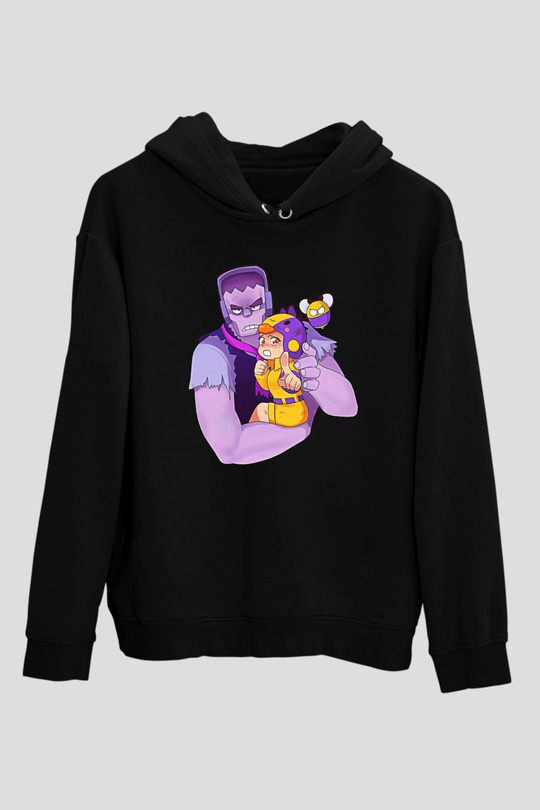 Brawl Stars Baskılı Unisex Siyah Kapüşonlu Sweatshirt