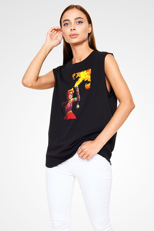 Brawl Stars Baskılı Unisex Siyah Kolsuz Tişört - Tshirt