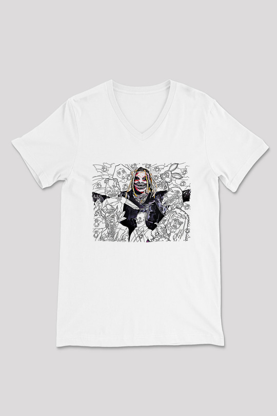 Bray Wyatt Baskılı Beyaz Unisex V Yaka Tişört - Tshirt