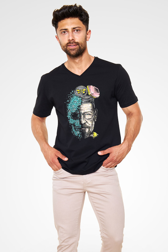Breaking Bad Heisenberg Siyah Unisex V Yaka Tişört T-Shirt