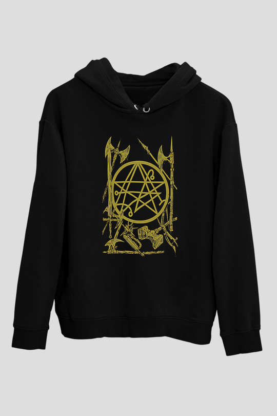 Brenda Marin Wartime Baskılı Unisex Siyah Kapüşonlu Sweatshirt