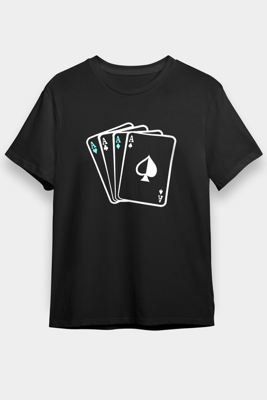 Briç Baskılı Unisex Siyah Tişört - Tshirt
