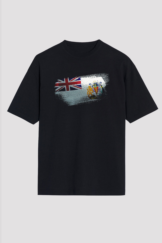 Britanya Antarktika Toprakları - British Antarctic Territory Bayrağı Baskılı Unisex Siyah Oversize Tişört