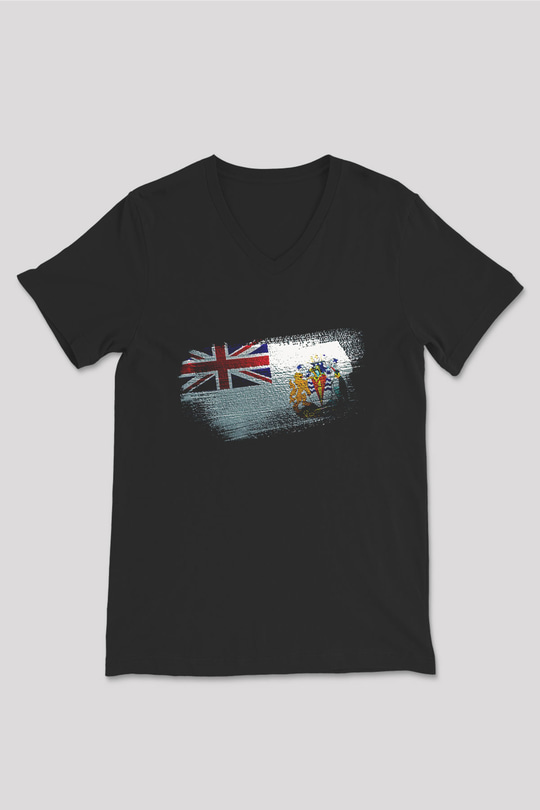 Britanya Antarktika Toprakları - British Antarctic Territory Bayrağı Baskılı Unisex Siyah V Yaka Tişört