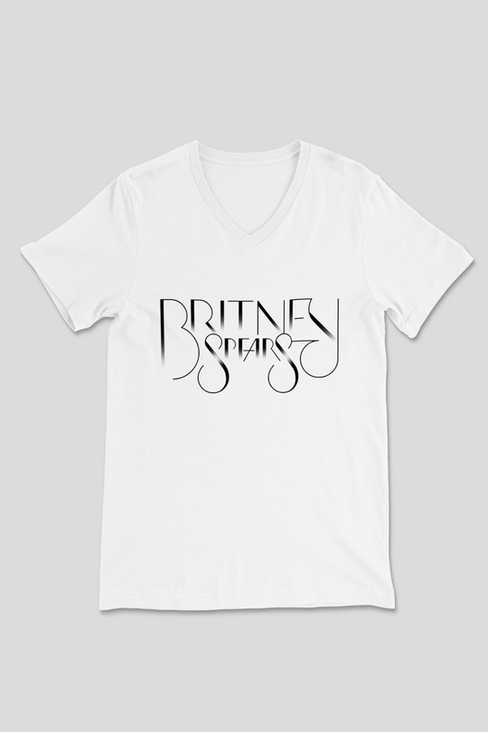Britney Spears Beyaz Unisex V Yaka Tişört T-Shirt