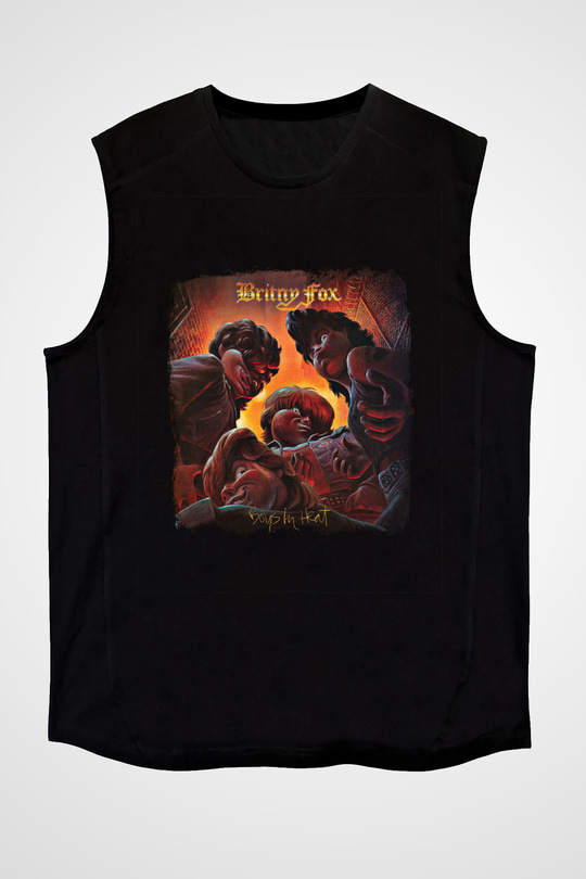 Britny Fox Baskılı Unisex Siyah Kolsuz Tişört