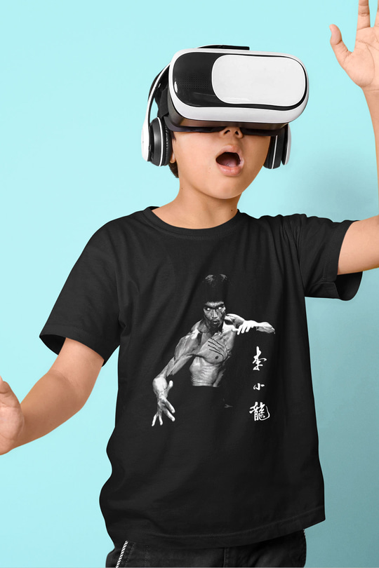 Bruce Lee Baskılı Siyah Unisex Çocuk Tişört
