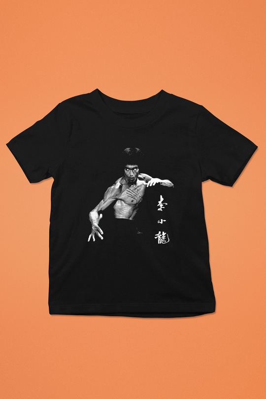 Bruce Lee Baskılı Siyah Unisex Çocuk Tişört