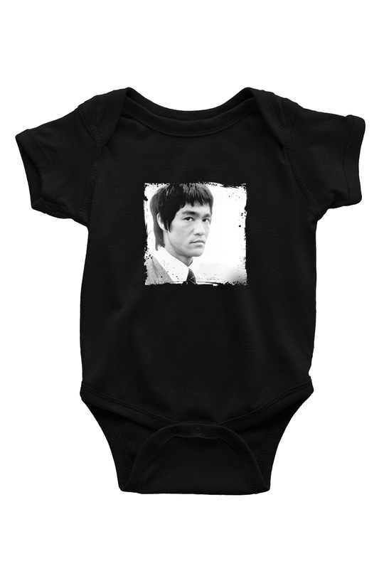 Bruce Lee Baskılı Unisex Siyah Bebek Body - Zıbın
