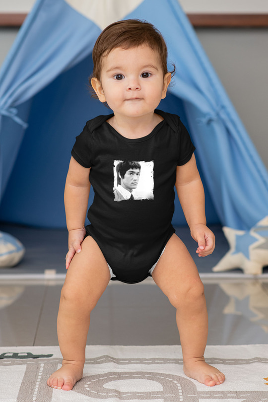 Bruce Lee Baskılı Unisex Siyah Bebek Body - Zıbın