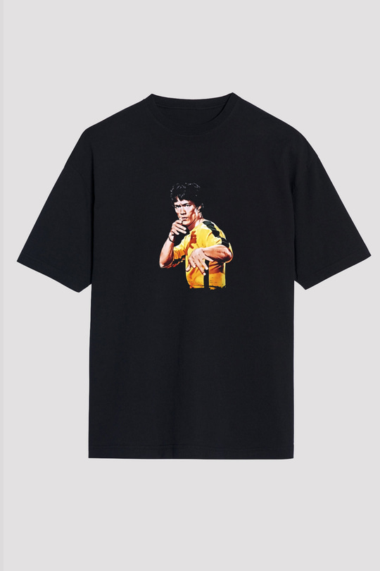 Bruce Lee Baskılı Unisex Siyah Oversize Tişört