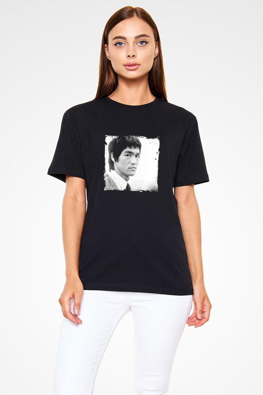Bruce Lee Baskılı Unisex Siyah Tişört