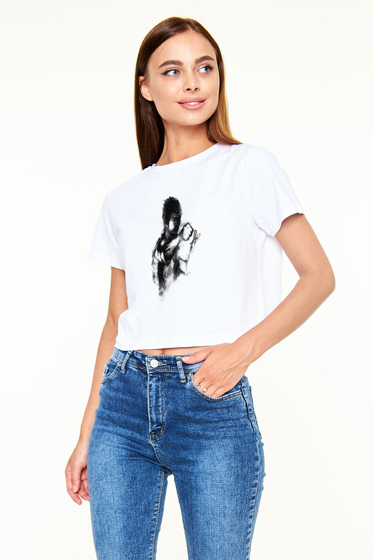 Bruce Lee Beyaz Croptop Tişört