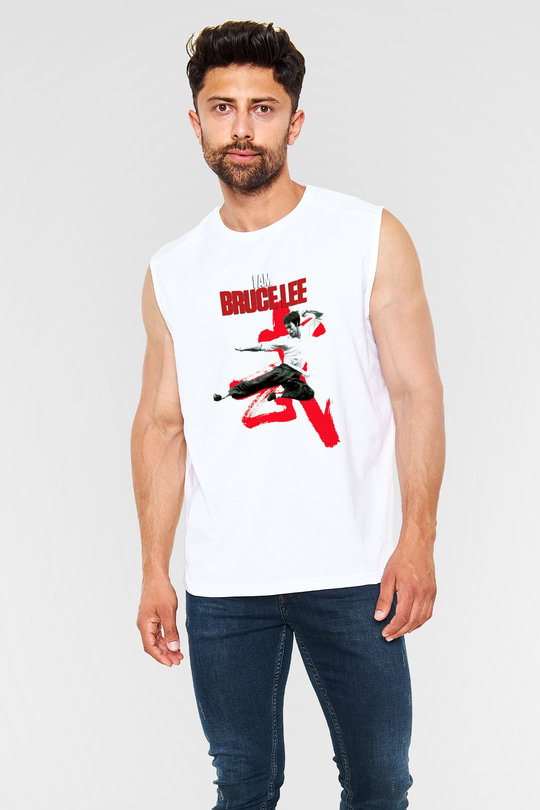Bruce Lee Beyaz Unisex Kolsuz Tişört