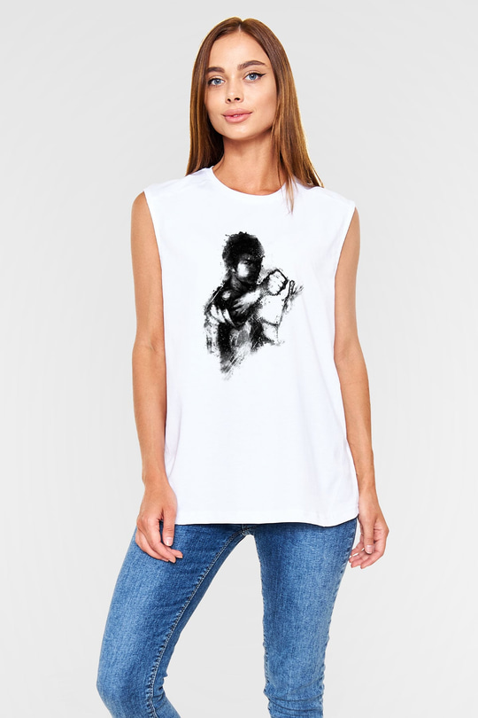 Bruce Lee Beyaz Unisex Kolsuz Tişört
