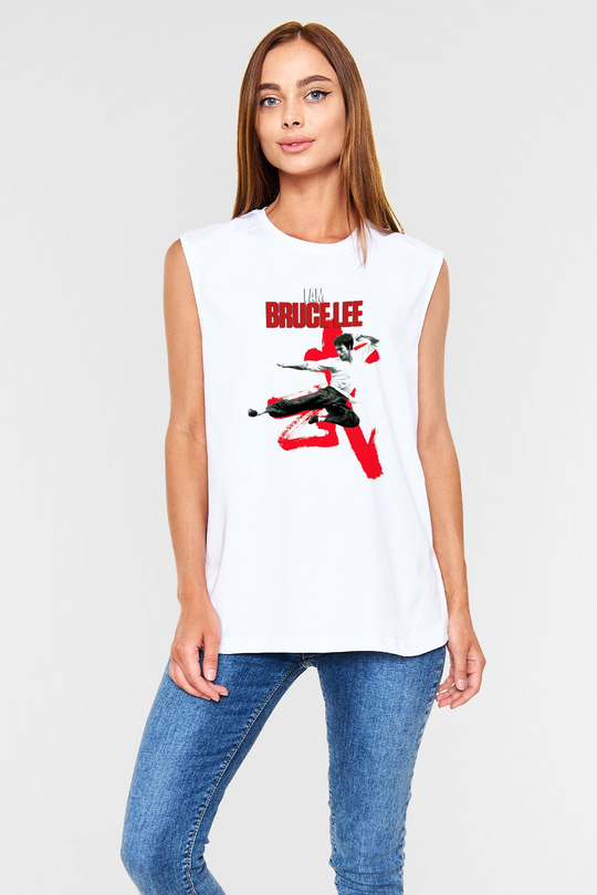 Bruce Lee Beyaz Unisex Kolsuz Tişört