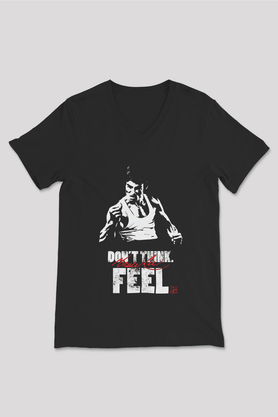 Bruce Lee Siyah Unisex V Yaka Tişört T-Shirt