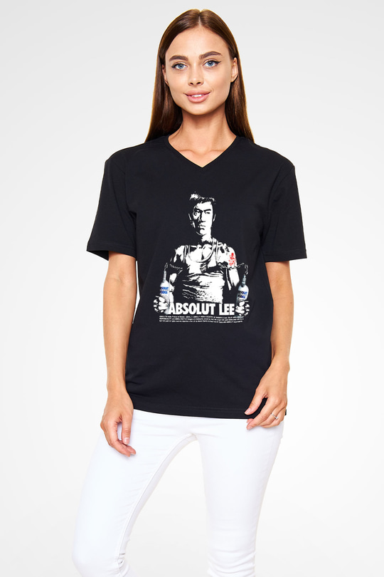 Bruce Lee Siyah Unisex V Yaka Tişört T-Shirt