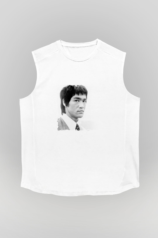 Bruce Lee Unisex Baskılı Beyaz Kolsuz Tişört