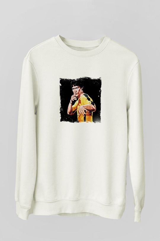 Bruce Lee Unisex Baskılı Beyaz Sweatshirt