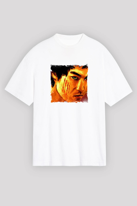 Bruce Lee Oversize Baskılı Beyaz Tişört