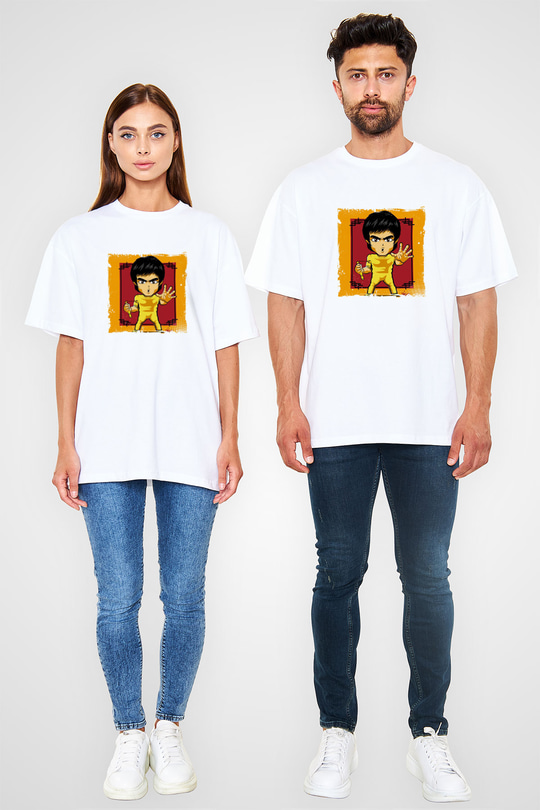 Bruce Lee Oversize Baskılı Beyaz Tişört