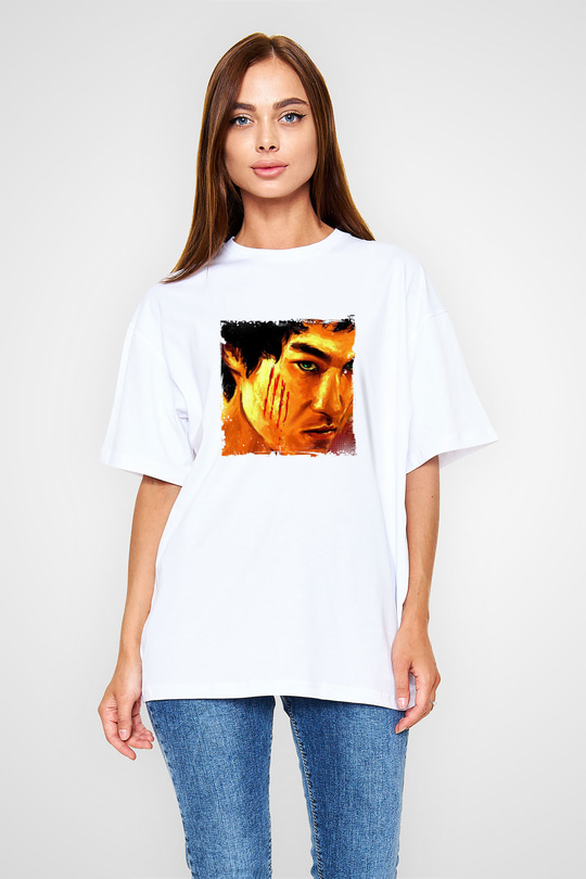 Bruce Lee Oversize Baskılı Beyaz Tişört