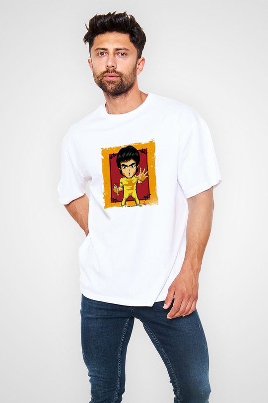 Bruce Lee Oversize Baskılı Beyaz Tişört