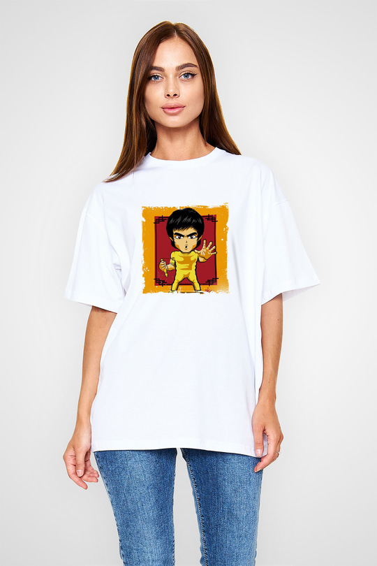 Bruce Lee Oversize Baskılı Beyaz Tişört