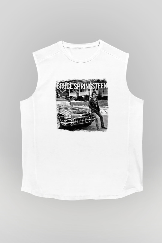 Bruce Springsteen Baskılı Unisex Beyaz Kolsuz Tişört