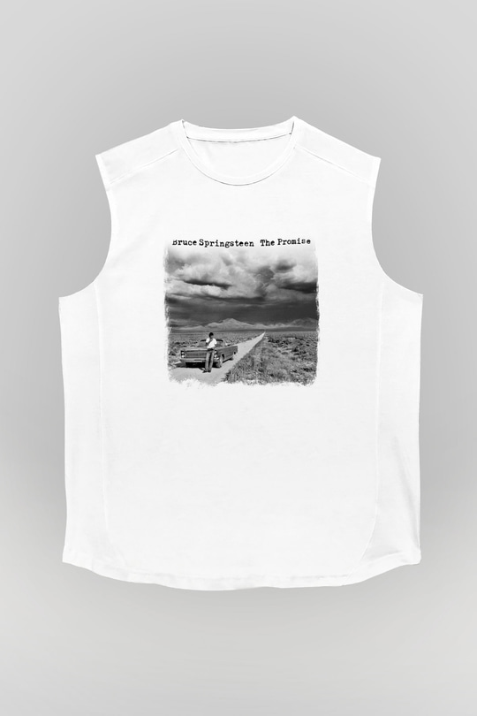 Bruce Springsteen Baskılı Unisex Beyaz Kolsuz Tişört