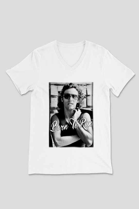 Bruce Springsteen Beyaz Unisex V Yaka Tişört T-Shirt