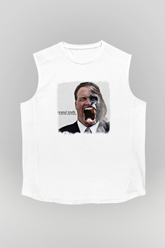 Brutal Truth Baskılı Unisex Beyaz Kolsuz Tişört