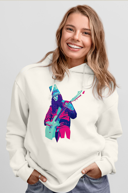 Buckethead Baskılı Beyaz Unisex Kapüşonlu Sweatshirt