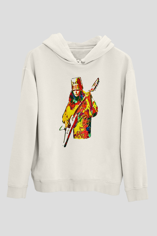 Buckethead Baskılı Beyaz Unisex Kapüşonlu Sweatshirt