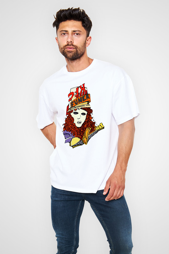 Buckethead Baskılı Beyaz Unisex Oversize Tişört - Tshirt