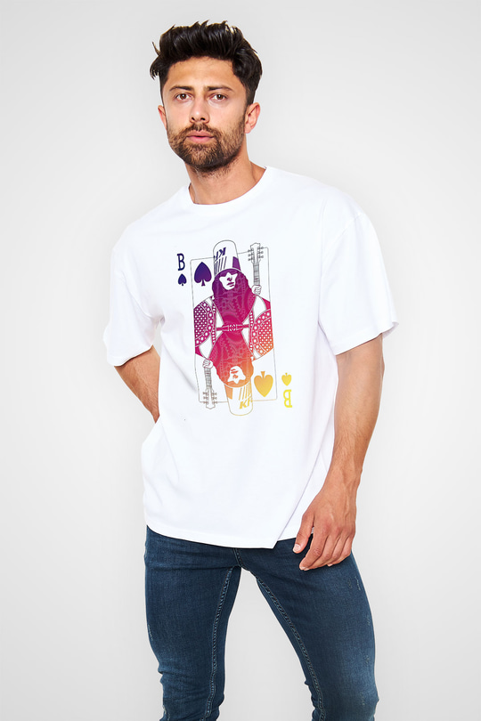 Buckethead Baskılı Beyaz Unisex Oversize Tişört - Tshirt