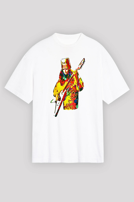 Buckethead Baskılı Beyaz Unisex Oversize Tişört - Tshirt