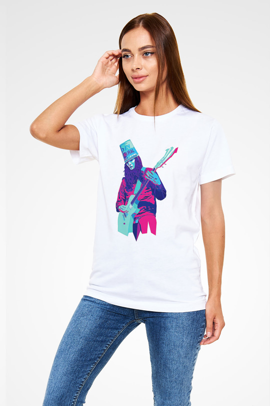 Buckethead Baskılı Unisex Beyaz Tişört - Tshirt