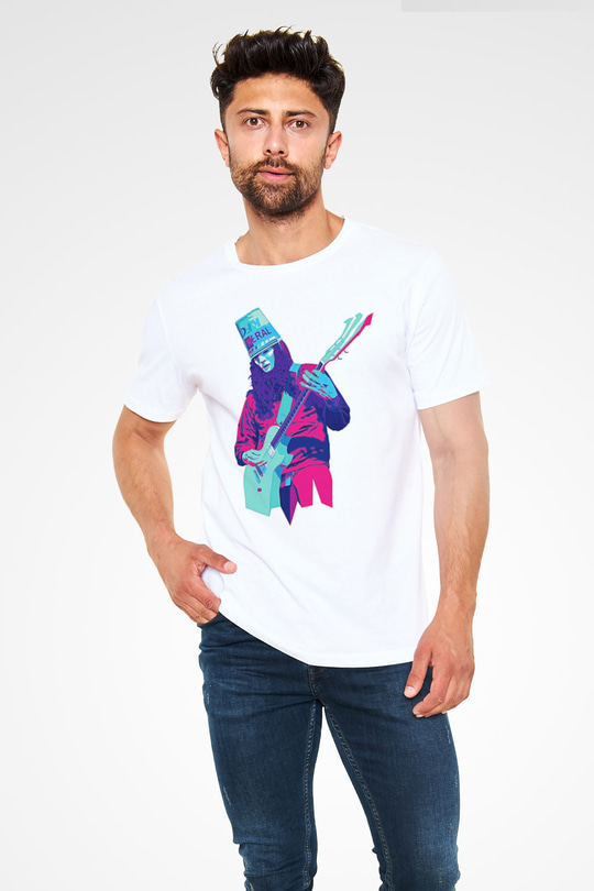 Buckethead Baskılı Unisex Beyaz Tişört - Tshirt