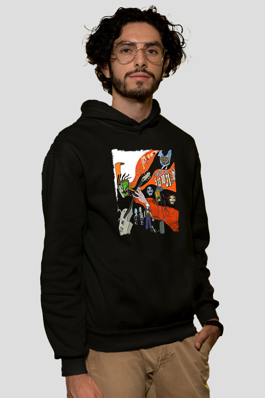 Buckethead Baskılı Unisex Siyah Kapüşonlu Sweatshirt