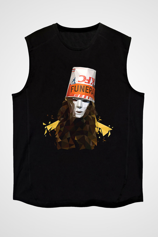 Buckethead Baskılı Unisex Siyah Kolsuz Tişört - Tshirt